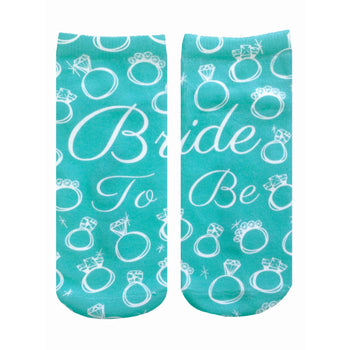 mint green and white ankle socks with diamond ring pattern and the words "bride" and "to be".  