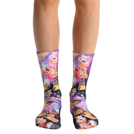 cat cravings cat themed mens & womens unisex multi novelty crew socks
