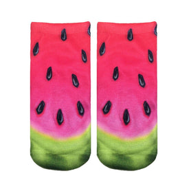 red watermelon with black seeds pattern on an ankle-length sock  