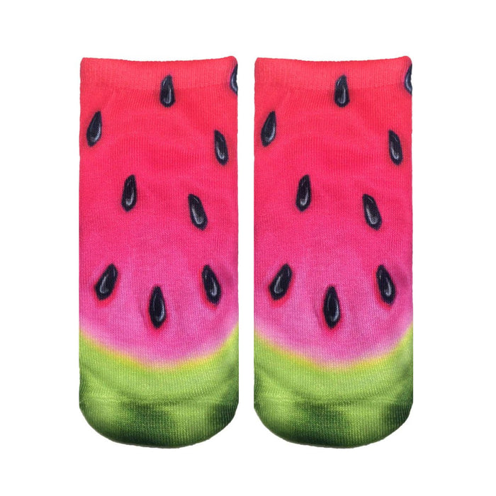 red watermelon with black seeds pattern on an ankle-length sock   }}