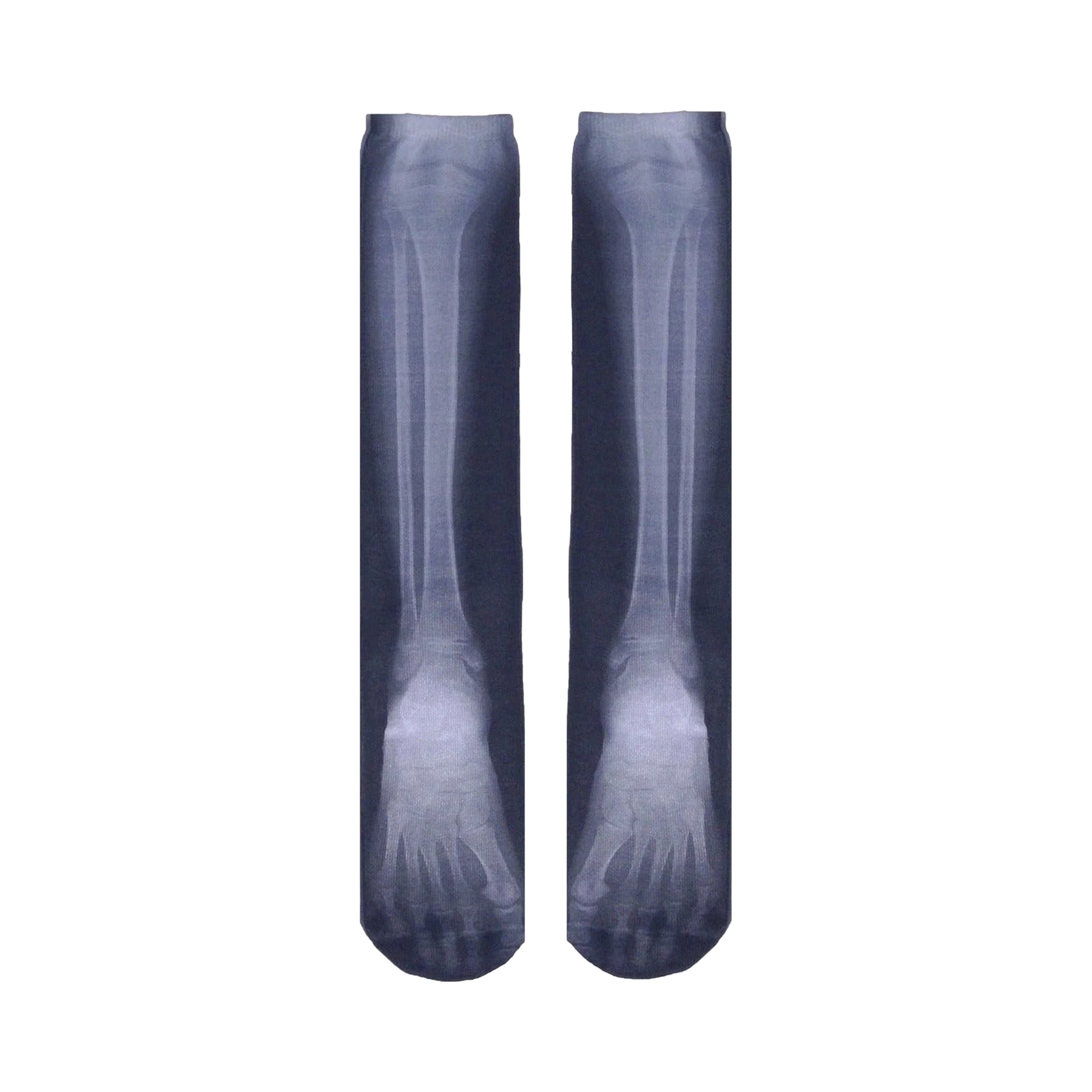 Flat lay product shot showcasing the socks laid out, showing the detail of the X-ray design.