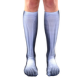 Pair of knee-high socks, grayscale, featuring a detailed X-ray image of leg bones.  Unique and fun! [lf]