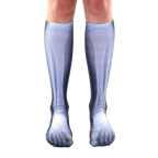 Pair of knee-high socks, grayscale, featuring a detailed X-ray image of leg bones.  Unique and fun! [lf]
