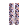 Flat lay product shot of a pair of Kitty All Over knee-high socks, highlighting the full print detail.