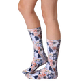 Lifestyle photo showcasing 'Kitty All Over' socks on a person's legs, highlighting the sock's fit and design. [lf]