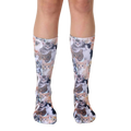 Crew socks featuring an all-over print of adorable kittens in various colors and poses on a light background. [lf]