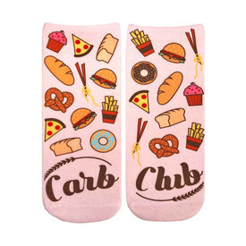 carb club food & drink themed womens pink novelty ankle socks