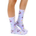 Lifestyle shot of Roller Skate socks on a model's legs, showing how the socks look when worn. [lf]