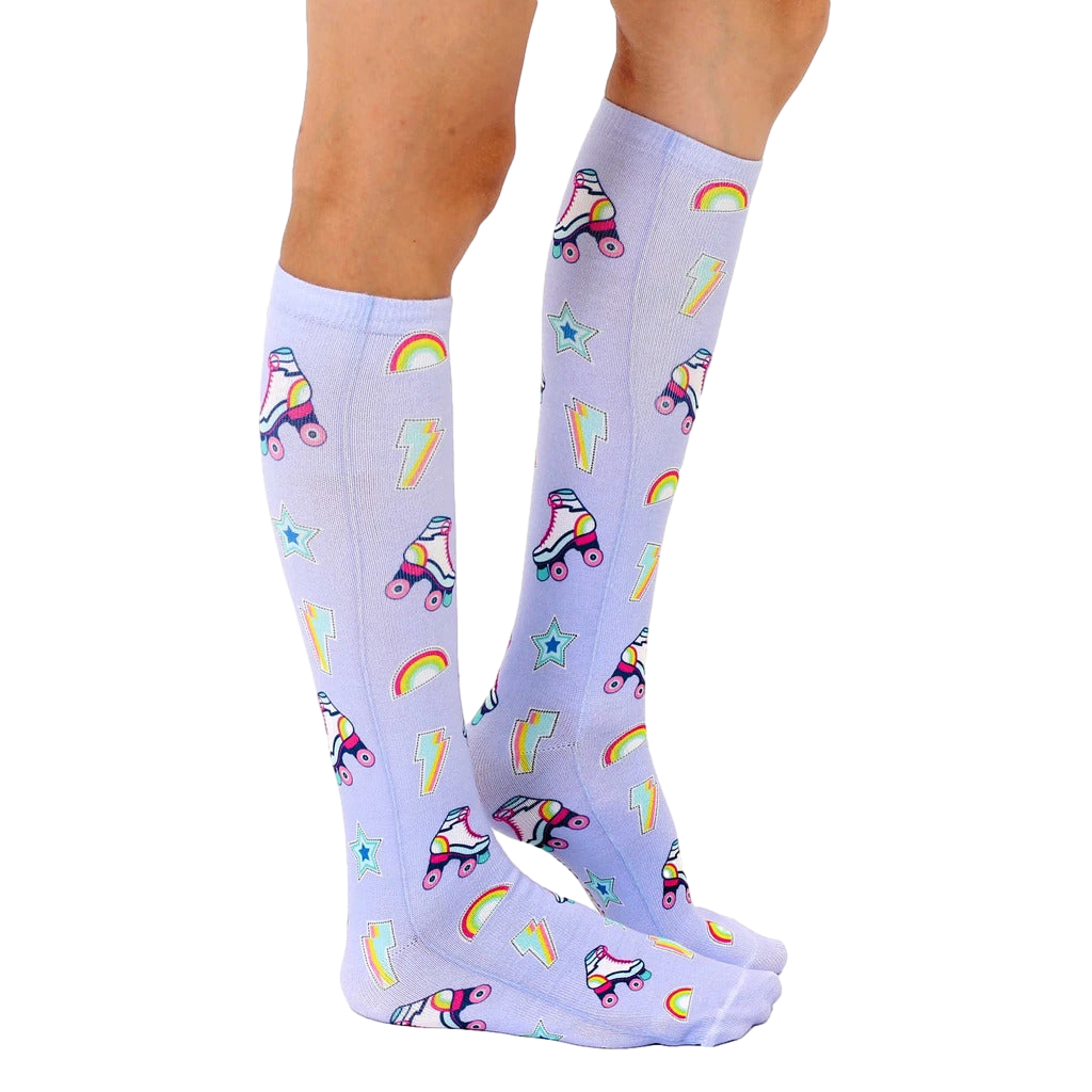 Lifestyle shot showcasing the Roller Skate socks on a person's legs, highlighting the fit and style. [lf]