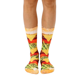 photorealistic cheeseburger print crew socks for men and women.  