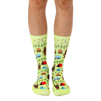 big foot big foot themed mens & womens unisex green novelty crew socks