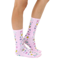 Lifestyle shot showing the socks on a person's legs from the side, showcasing how the socks look when worn. [lf]