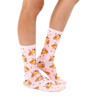 Lifestyle shot showcasing the Ice Cream Taco socks on a person's feet, showing how the socks look when worn. [lf]