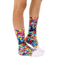 Lifestyle shot of a person wearing the cereal socks, showcasing how they look when worn. [lf]