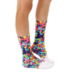 Lifestyle shot of a person wearing the cereal socks, showcasing how they look when worn. [lf]