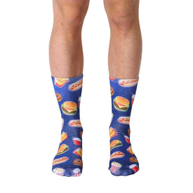 fast food galaxy fast food themed mens & womens unisex blue novelty crew socks
