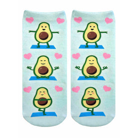 avocado yoga food & drink themed womens blue novelty ankle socks