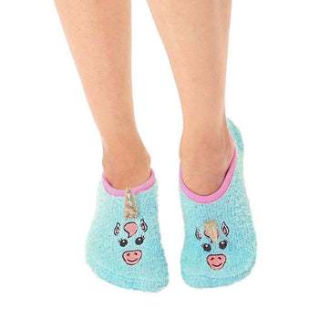 blue fuzzy unicorn non-skid ankle slipper socks for women  