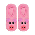 Flatlay product shot of a pair of pink fuzzy pig slipper socks.