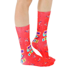 Lifestyle shot showing the 'Issues' socks on a person's feet, showcasing how they look when worn. [lf]