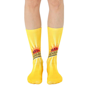 ray of sunshine funny themed mens & womens unisex yellow novelty crew socks