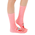 Lifestyle shot of the 'Sassy Wine' socks on a model's feet, showcasing the sock's fit and design. [lf]