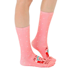 Lifestyle shot of the 'Sassy Wine' socks on a model's feet, showcasing the sock's fit and design. [lf]