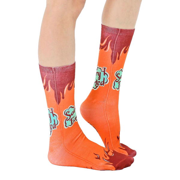 Lifestyle shot showing the 'Sorry I Farted' socks on a person's feet, highlighting their fit and style. [lf]