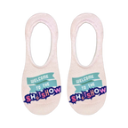 Flat lay product shot of a pair of 'Welcome to the Shitshow' no-show socks.  Shows the sock design clearly.