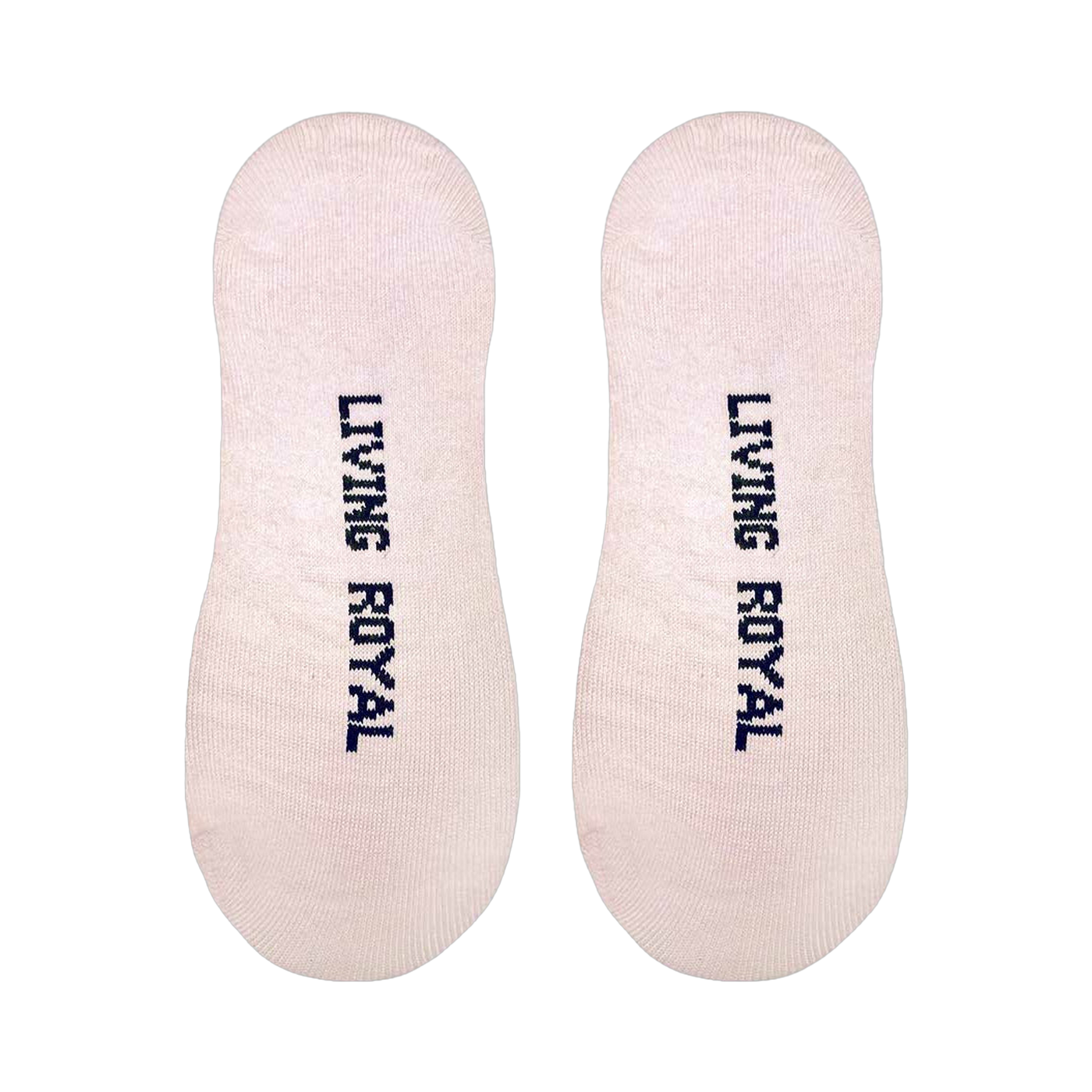 Close-up image showing the back of the socks with 'Living Royal' text printed in navy.