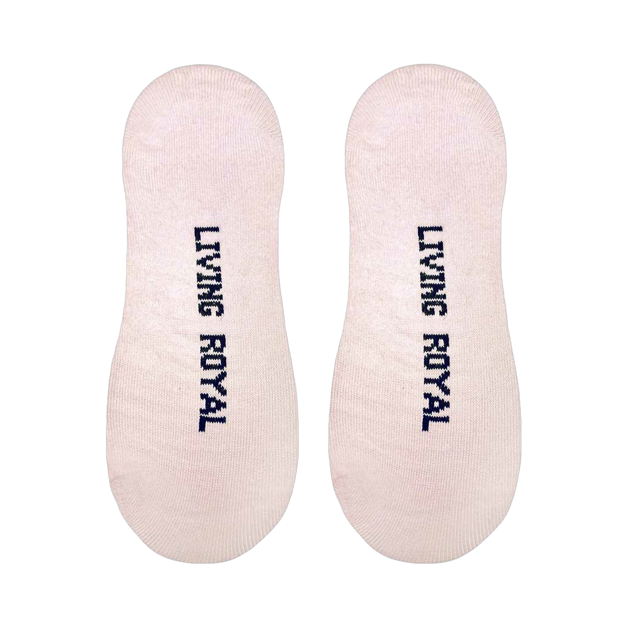 Close-up image showing the back of the socks with 'Living Royal' text printed in navy.
