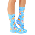 Lifestyle shot of a person wearing the corgi socks, showcasing how they look when worn. [lf]
