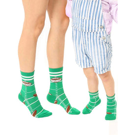 quarterback me and mini fathers day themed mens & womens unisex green novelty crew socks