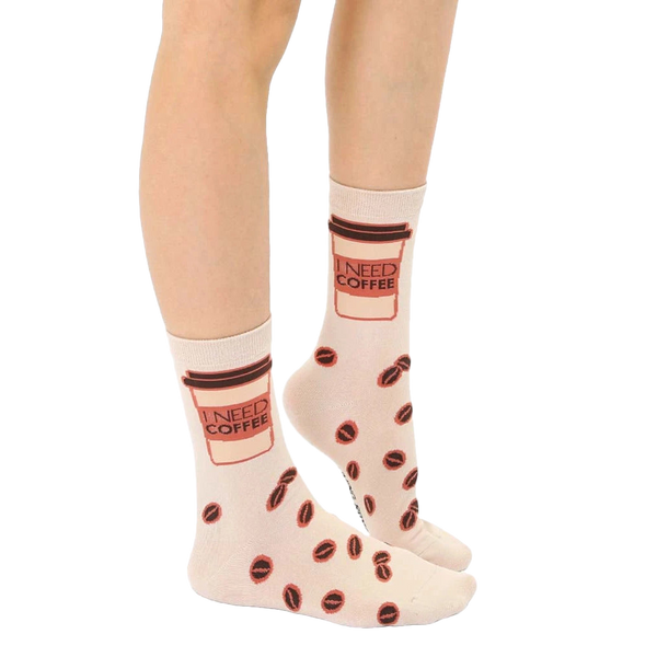 Close-up of adult 'Coffee Me And Mini' socks showing the design details. [lf]