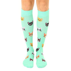 cat cat themed womens green novelty knee high socks