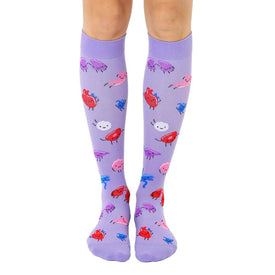 purple knee-high socks with various human organs pattern, perfect for doctors, nurses, or medical enthusiasts.   