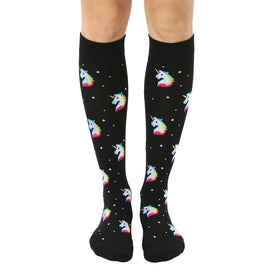 unicorn unicorn themed mens & womens unisex black novelty knee high socks