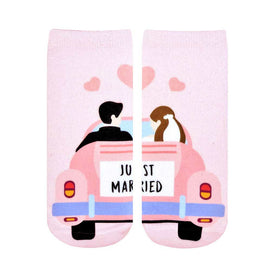just married wedding themed womens pink novelty ankle socks