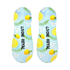 Close-up showcasing the sole of the Classy Lemon no-show socks, revealing the 'LIVING ROYAL' text incorporated into the design.
