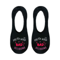 Flat lay product shot showing the detail of the 'Bad Decisions' no-show socks.
