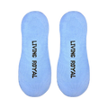 Close-up of the sole of a light blue 'F This O'Clock' sock, showing the 'Living Royal' branding.