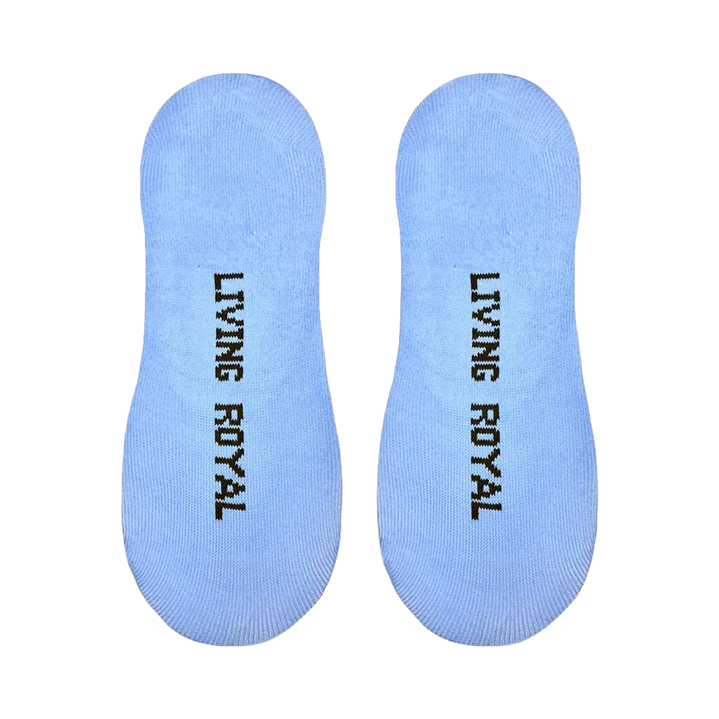 Close-up of the sole of a light blue 'F This O'Clock' sock, showing the 'Living Royal' branding.