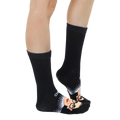 Close-up shot of the Ruth Bader Ginsburg socks showcasing the design detail on a white background. [lf]
