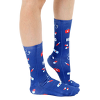 Lifestyle shot: Model wearing the Nurse Hero socks, showcasing the design and fit. [lf]