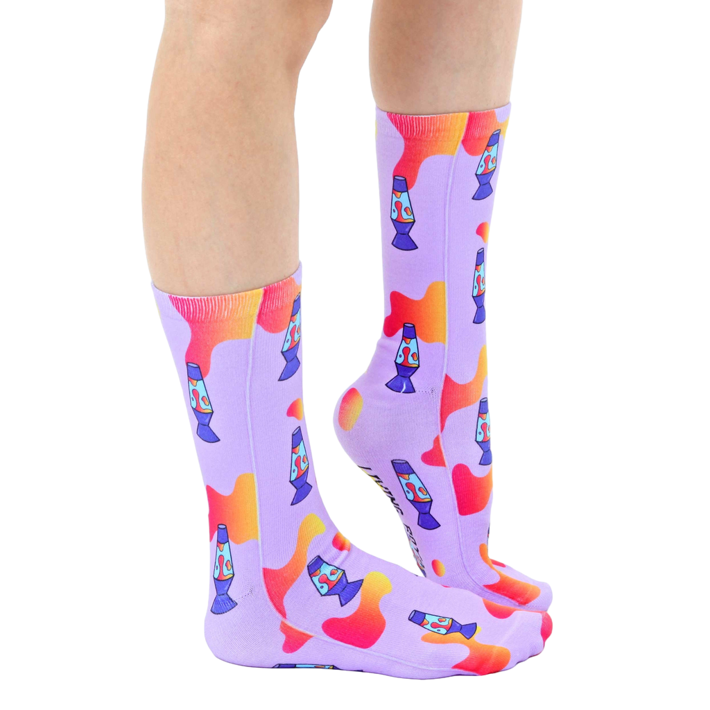 Lifestyle shot showing the socks on a person's feet, showcasing the socks in a casual setting. [lf]