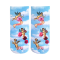 Ankle-high socks with a pastel blue sky background.  The design features cherubs, roses, and the word 'angel' on a banner. 