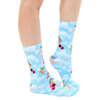 Lifestyle shot of a person wearing the Cherub socks, showcasing how they look when worn. [lf]