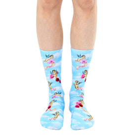 cherub love themed womens blue novelty crew socks