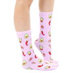 Lifestyle shot showing the 'Cats As Things' socks on a person's legs from the knees down. [lf]