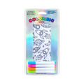 Product packaging showcasing a pair of Space Adventure Coloring Socks and four permanent fabric markers.